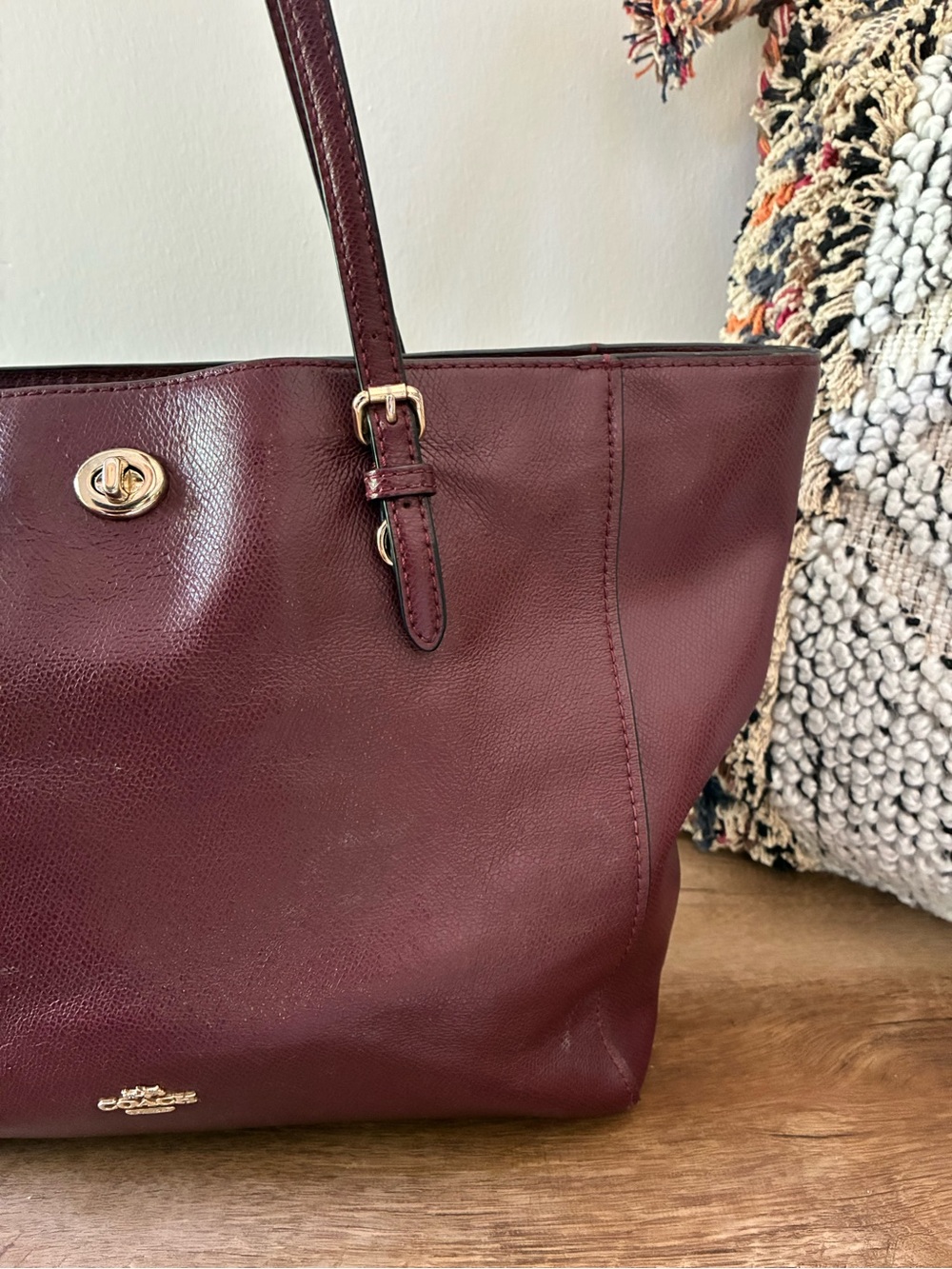 Coach Leather Turnlock Tote Purse, Oxblood Wine Red / Gold 36454 - Picture 14 of 16